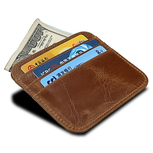 Slim crazy horse leather card holder wallet with retro brown finish and multi-slots