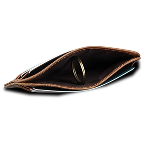 Brown vintage crazy horse leather card holder with integrated key ring and card slots