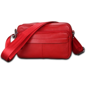 Red genuine leather crossbody bag with lychee texture and adjustable wide strap