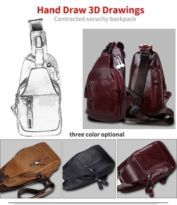 Dreifarbige Brusttasche aus echtem Leder mit handgezeichnetem 3D-Design und Skizzen