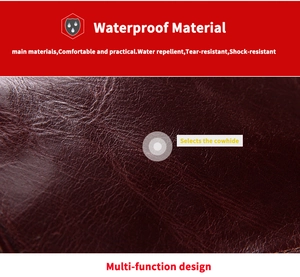 Details von wasserdichtem dunkelbraunem Rindsleder mit langlebiger Litschi-Textur