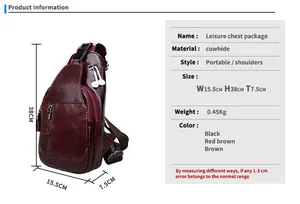 Detaillierte Größentabelle und technische Daten für die Herren-Brusttasche aus echtem Leder