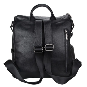Vue détaillée arrière du sac à dos en cuir noir grainé avec fermeture éclair antivol