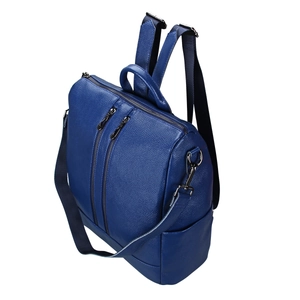 Sac à dos en cuir grainé bleu foncé avec poches zippées verticales et sangle ajustable