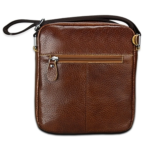 Classic dark brown genuine leather messenger bag for men with adjustable shoulder strap