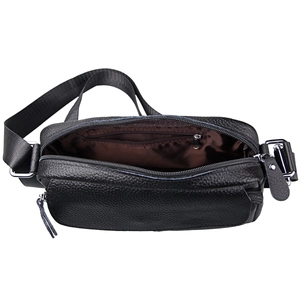 Litchi pattern leather crossbody bag with multiple zippers and adjustable strap