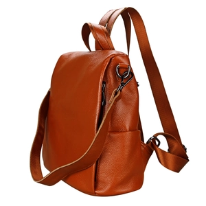 Caramel brown pebbled leather convertible backpack and crossbody bag for women