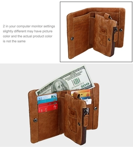 Detail view of the vintage brown leather wallet showing multiple card slots and zipper pocket