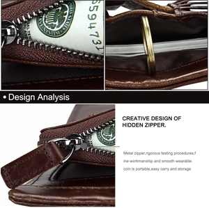 Macro detail of high-quality genuine leather wallet featuring secure hidden zipper pocket