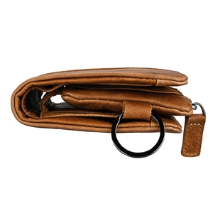 Retro brown crazy horse leather wallet with RFID protection and matte metal keychain