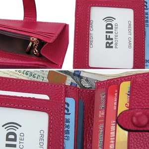 Detailansicht der Damen Geldbörse aus Leder in Rosarot mit RFID-Schutz und Reißverschluss
