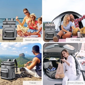Collage de mochila térmica gris para picnic en la playa, camping, viajes y compras