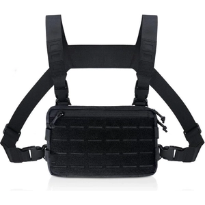 Taktische Brusttasche in Schwarz mit Laser-Cut-MOLLE-System und H-Gurten