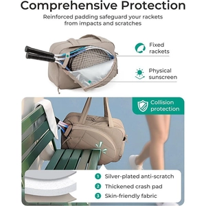 Borsa da tennis beige con protezione imbottita per racchette e fodera termica