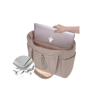 Grand sac fourre-tout matelassé beige avec compartiment PC et coins antichocs