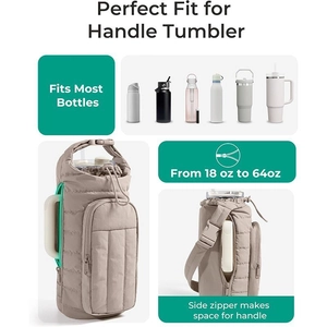 Quilted insulated water bottle bag with crossbody strap for 18oz to 64oz bottles