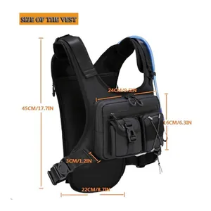 Detailed size chart of tactical chest vest with functional pockets and dimensions