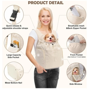 Breathable cream pet carrier backpack for small dogs and cats with multi-functional pockets