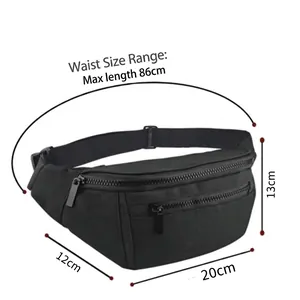 Versatile black nylon waist bag 20x13x12cm with adjustable strap for sports and travel