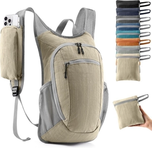 Sac à dos pliable léger kaki en nylon résistant à l'eau disponible en plusieurs couleurs