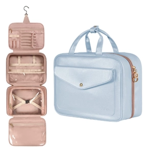 Waterproof travel toiletry bag set with multi-layer hanging organizer and carrying handle