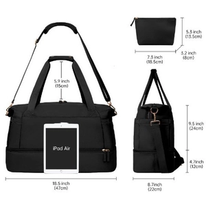 Women's black travel duffel bag set with USB port and independent shoe compartment