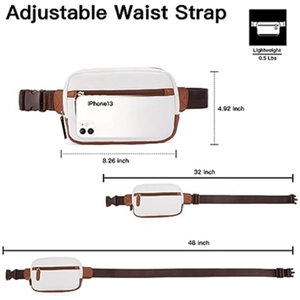 White PU leather fanny pack with adjustable brown strap for workout and travel