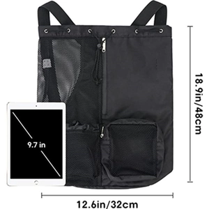 Black mesh drawstring swim backpack with wet pocket and shoulder straps for gym training