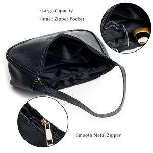 Black vegan leather hobo shoulder bag with large capacity and smooth gold zipper
