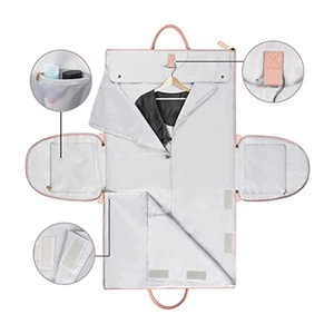 Pink PU leather travel garment bag with folding suit storage and functional pockets