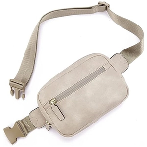Minimalist PU leather waist bag in beige with adjustable strap for outdoor travel use
