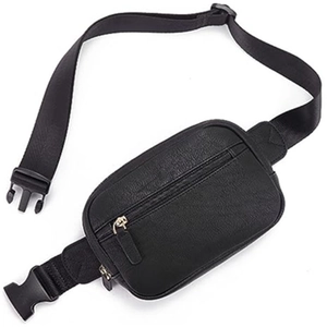 Chic black PU leather fanny pack with adjustable strap and textured finish for travel