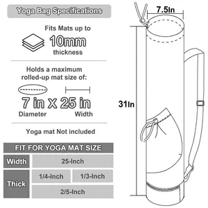 Multifunctional yoga mat bag size chart showing 31-inch height and water bottle pocket