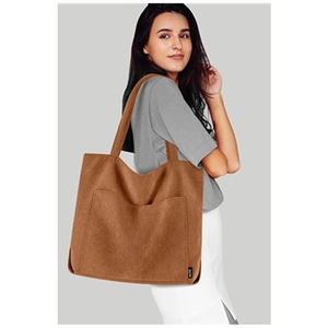 Braune Cord-Tragetasche mit Vordertasche und breitem Schultergurt für Uni und Arbeit