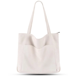 Große Cord-Tote-Bag Große Kapazität Schultertasche Mit Reißverschluss Fronttasche Für Damen Universität Arbeit Lässig Reisen Einkaufen
