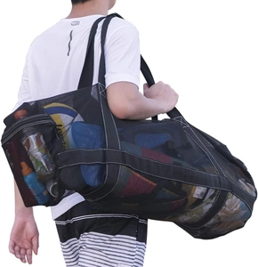 Schwarze Netztasche mit seitlicher Reißverschlusstasche und großem Fassungsvermögen