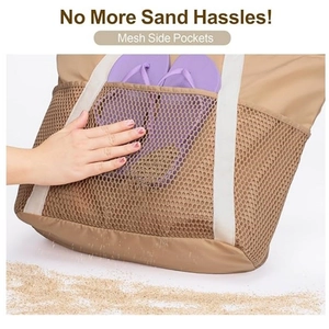 Borsa da spiaggia kaki impermeabile con tasche a rete e funzione di drenaggio sabbia