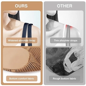 Comparison showing wide comfortable shoulder straps vs thin painful straps on mesh tote