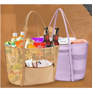 Mesh shoulder beach bag with large capacity for swimming gear and travel essentials
