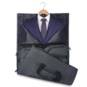 Convertible gray travel garment bag with suit hanging space and folding design