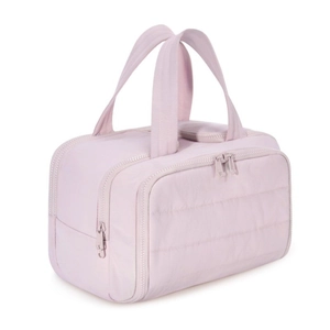 Large Capacity Quilted Toiletry Bag For Women Portable Travel Cosmetic Makeup Organizer With Wide Opening Wet Dry Separation Polyester Bag