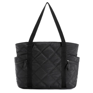 Sac cabas matelassé noir en nylon léger avec poches latérales zippées pour le voyage