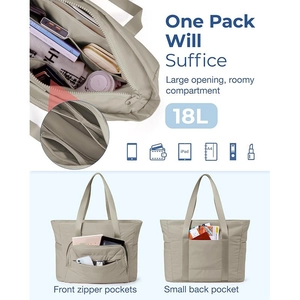 Quilted beige tote bag with 18L capacity and multi-pocket design for travel and gym