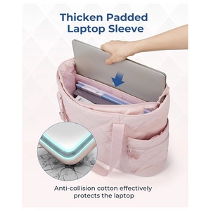 Sac fourre-tout matelassé rose pour ordinateur avec pochette de protection rembourrée