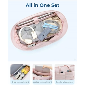 Pink large capacity foldable travel duffel bag with laptop compartment and shoe storage