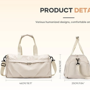 Waterproof fitness travel bag with shoe compartment and yoga strap in cream white finish