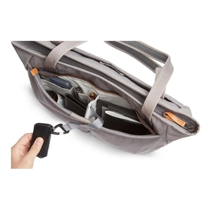 Grey waterproof tote bag interior with multiple organizational pockets for 15 inch laptops