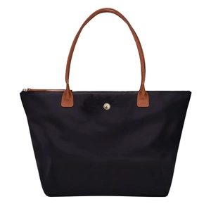 Large Capacity Nylon Tote Bag Foldable Handbag With Faux Leather Handle And Snap Closure Lightweight Shopping Bag For Women