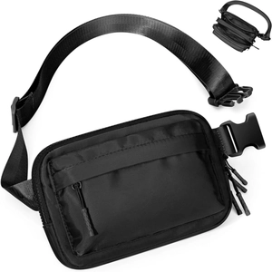 Versatile black nylon waist bag with adjustable strap and multiple zipper pockets