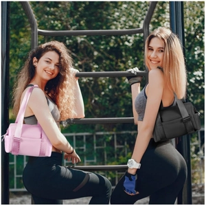 Pink and black large capacity sports gym bags with wet dry separation for travel